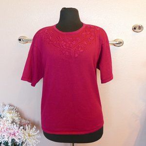 Embroidered Fuchsia Sweater- Size M